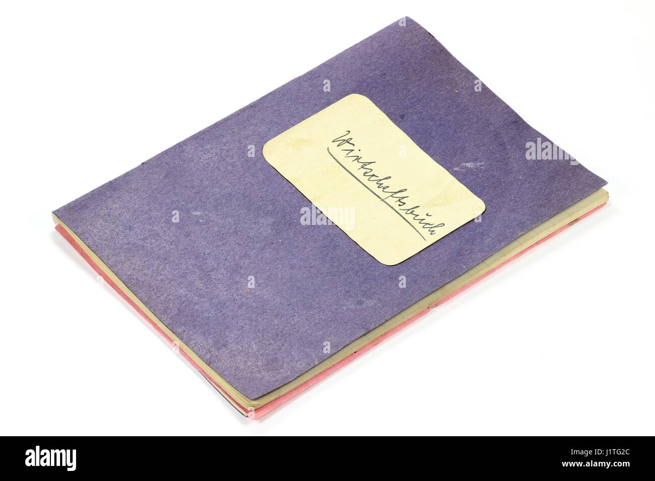 alte deutsche Haushalt Buch isoliert auf weißem Hintergrund Stockfoto