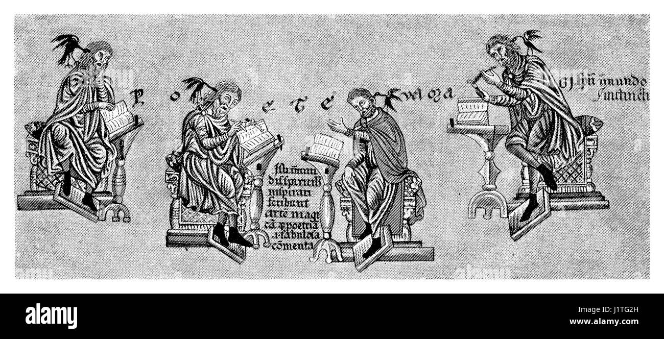 XII. Jahrhundert: Dichter erstellen und deklamieren ihre Verse am Rednerpult Stockfoto