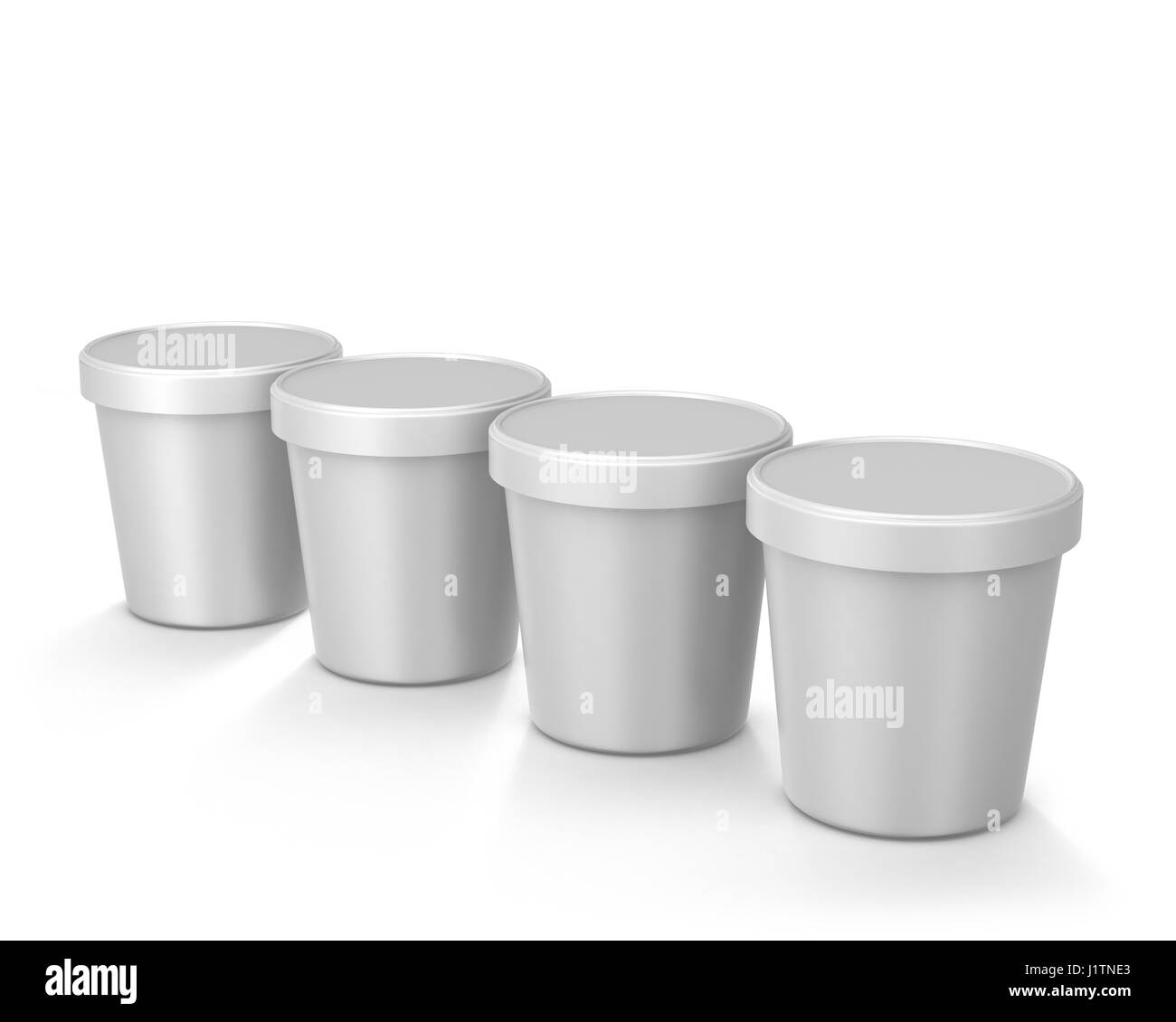 White Ice Cream Wanne gesetzt auf isolierte weißer Hintergrund, realistische Darstellung von Eis Wanne, bereit für Design, 3D Illustration. Stockfoto