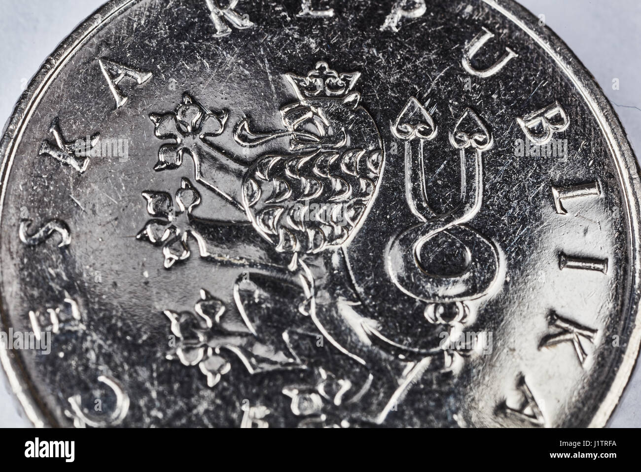 Der Löwe auf einem tschechischen Cron Münze Makro-Foto Stockfoto