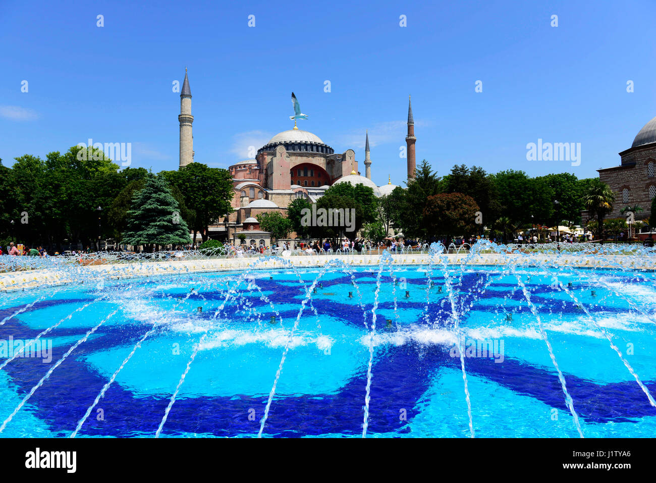 Aya Sofya gesehen vom Sultanahmet Park in Istanbul. Stockfoto