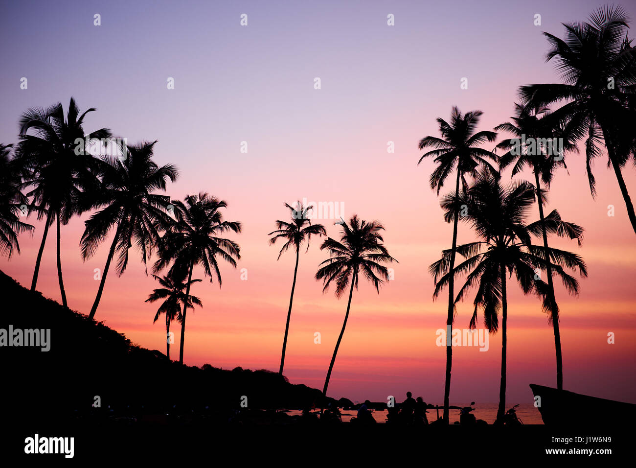 Silhouette der Kokospalme bei Sonnenaufgang Stockfoto