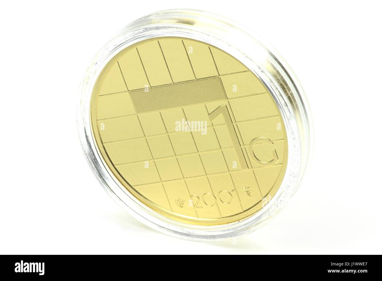 gold-Sonderausgabe der niederländischen Gulden 1 Münze isoliert auf weißem Hintergrund Stockfoto