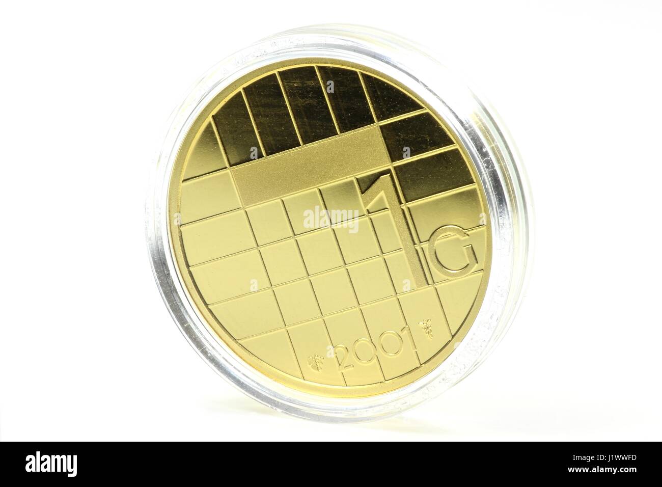 gold-Sonderausgabe der niederländischen Gulden 1 Münze isoliert auf weißem Hintergrund Stockfoto