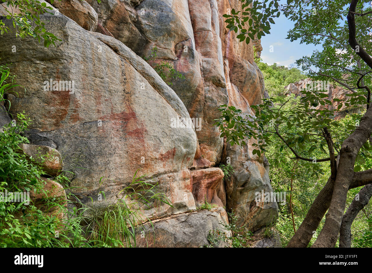 Felszeichnungen, alten San Gemälde, Tsodilo Hills, Botswana, Afrika Stockfoto