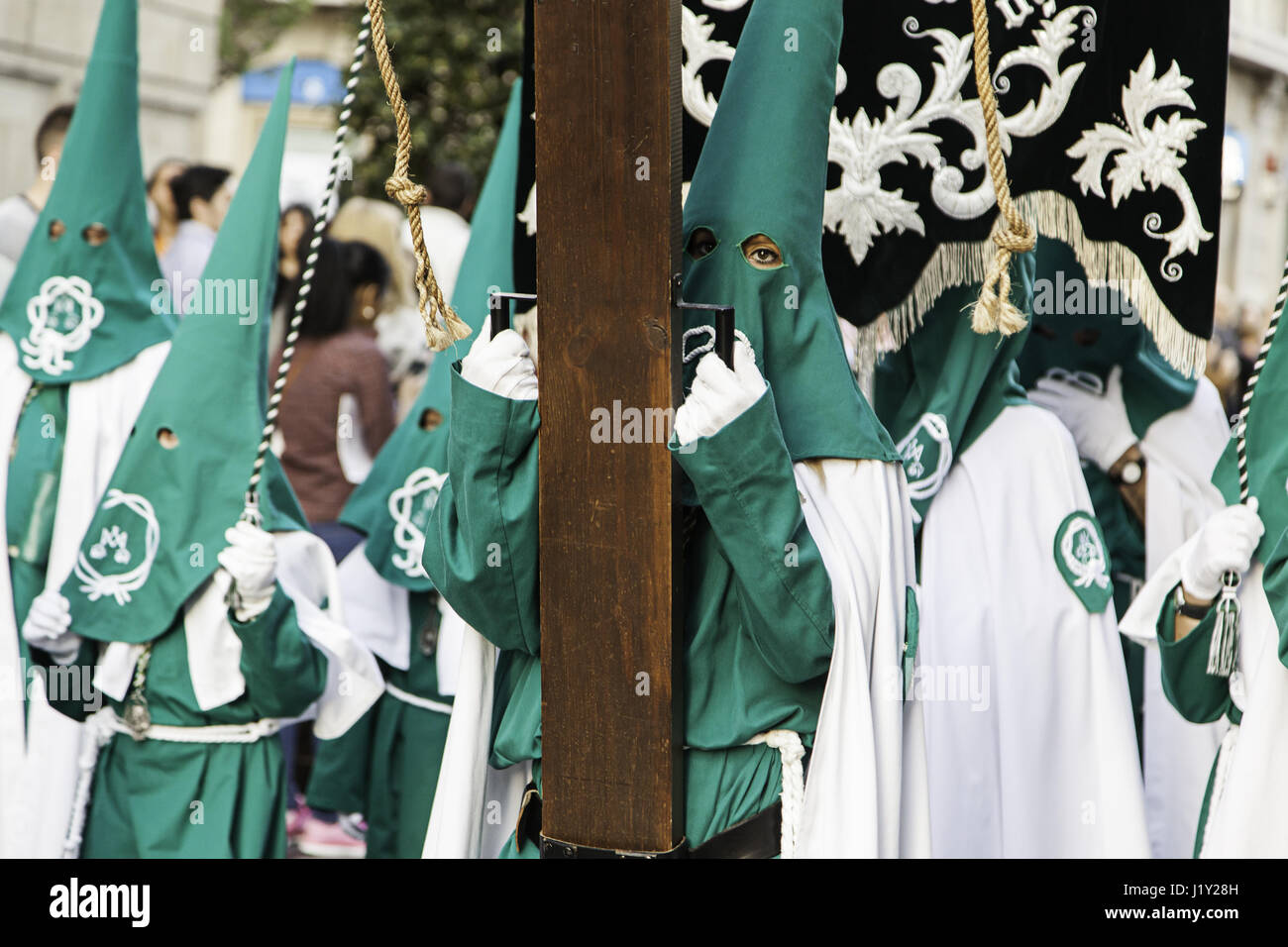 Prozession der Karwoche, Detail der christlichen Tradition, Religion, glauben und Hingabe Stockfoto