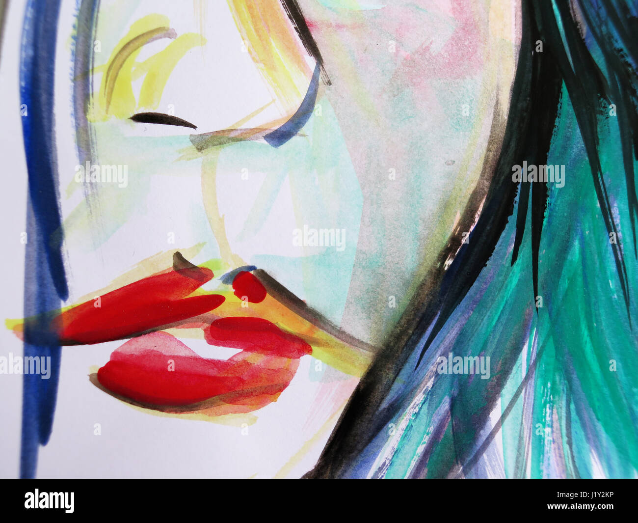 Abstrakte Aquarell Closeup schöne Frau Lippen Stockfoto
