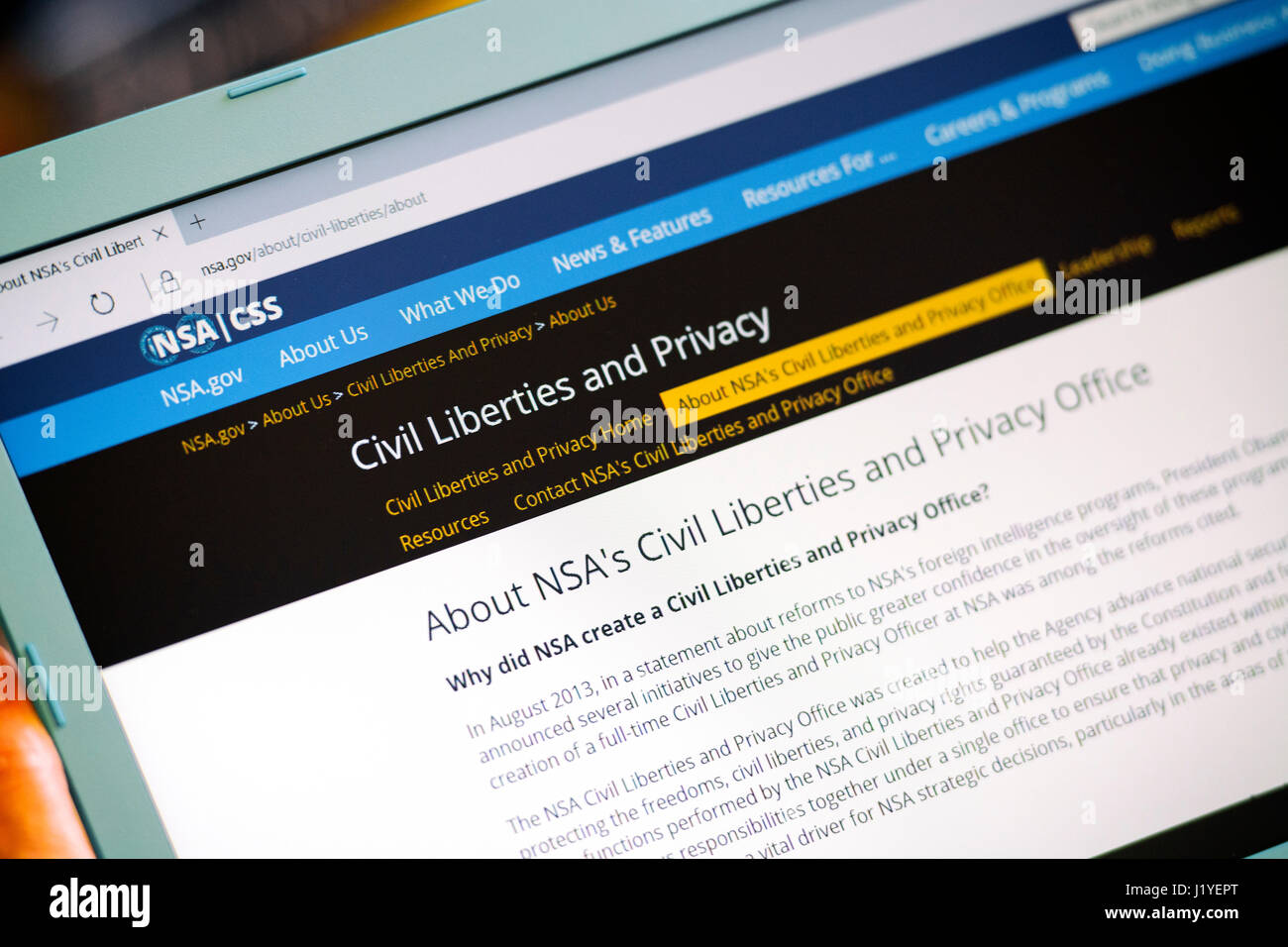 NSA National Security Agency, Central Security Service Website Bildschirm Stockfoto