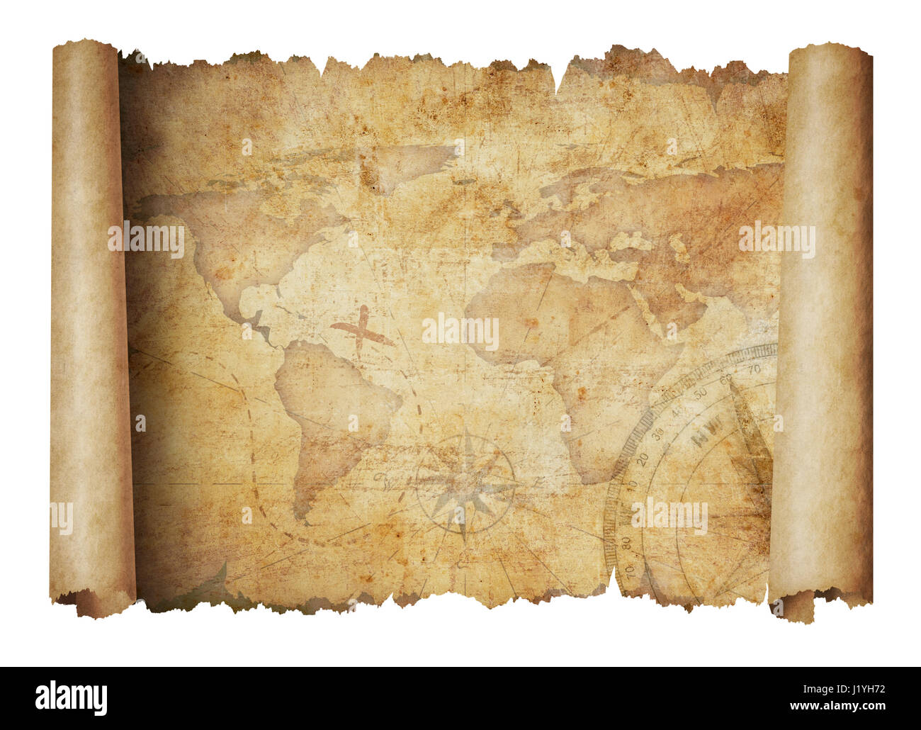 alten Welt Scroll Karte isoliert 3D-Illustration Stockfoto
