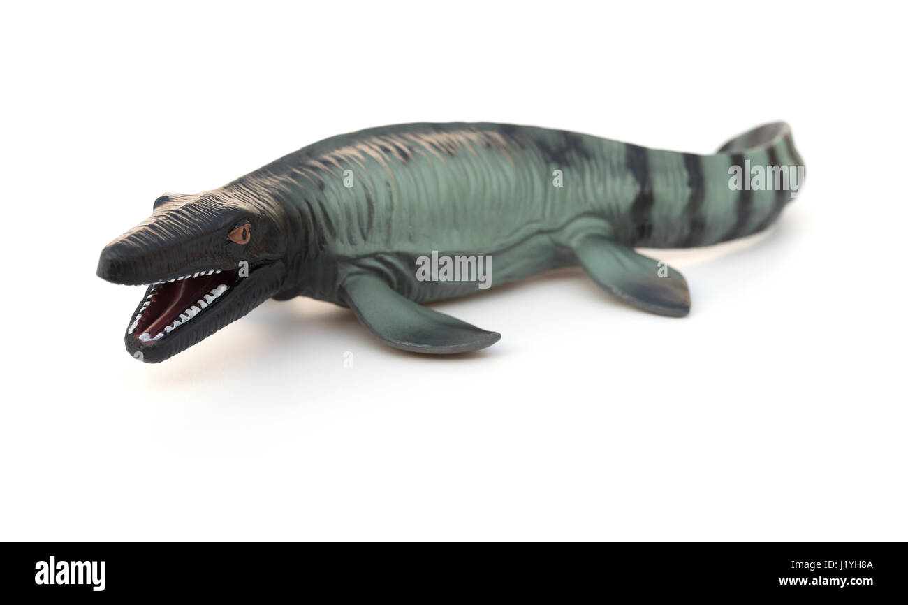 Mosasaurus Spielzeug auf weißem Hintergrund Stockfotografie - Alamy