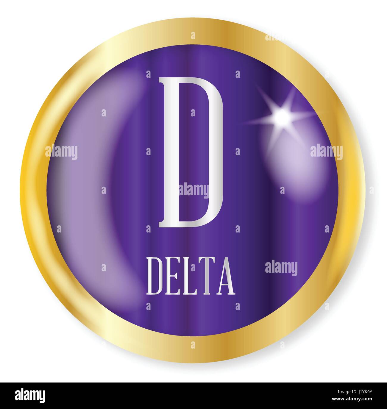 D für Delta-Taste aus der NATO Lautalphabet mit gold Metall kreisförmigen Rand auf weißem Hintergrund Stock Vektor