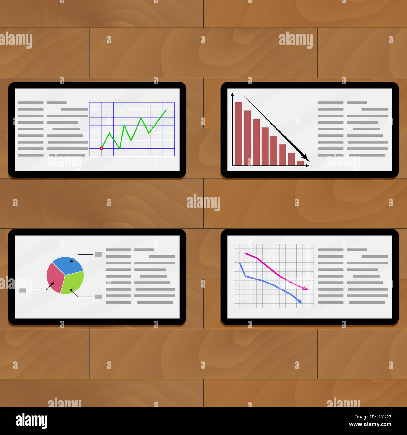 Statistische jährliche Infografik Tabletten Vektor Wirtschaft Diagramme und grafische Darstellung Stockfoto