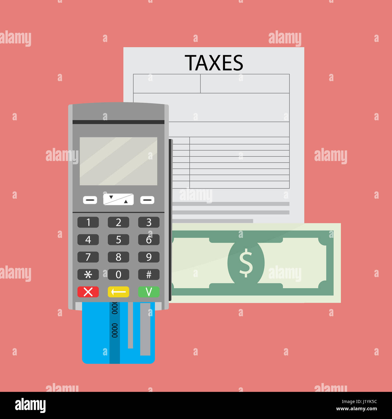 Besteuerung Zahlung Kreditkarte bezahlen. Zählen Steuer zahlen, Vektor-illustration Stockfoto