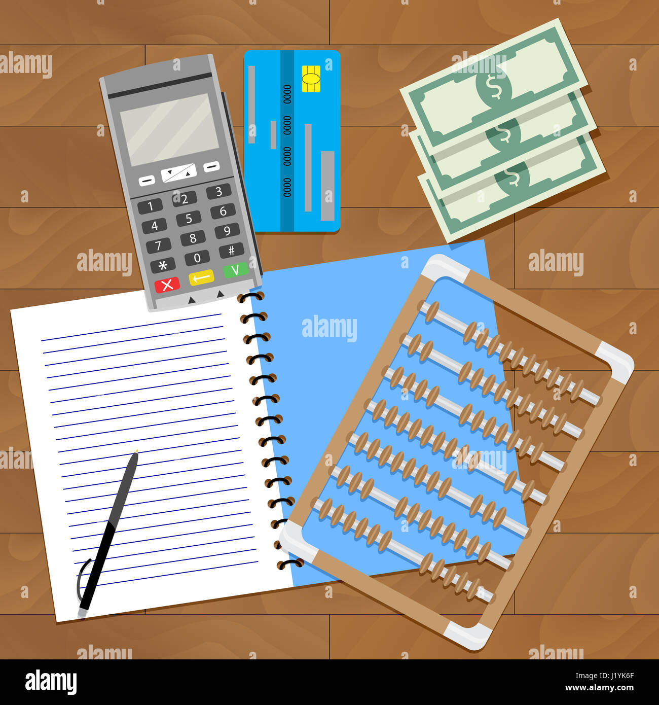Prüfung des Haushaltsbudget. Speichern von Finanzen, Rechnungswesen und bezahlen Vektor-illustration Stockfoto