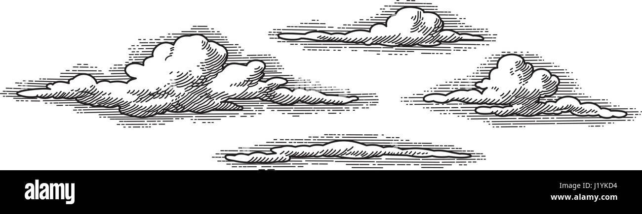 Retro-Wolken Vektormuster, gravierte aussehende Design-element Stock Vektor