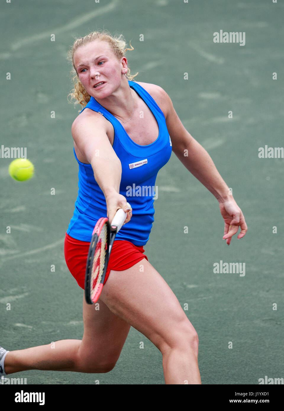 22. April 2017 - Wesley Chapel, Florida, USA - Katerina Siniakova im ersten Spiel mit Shelby Rogers im Fed Cup World Group Halbfinale zwischen der Tschechischen Republik und den Vereinigten Staaten im Saddlebrook Resort. Del Mecum/CSM Stockfoto