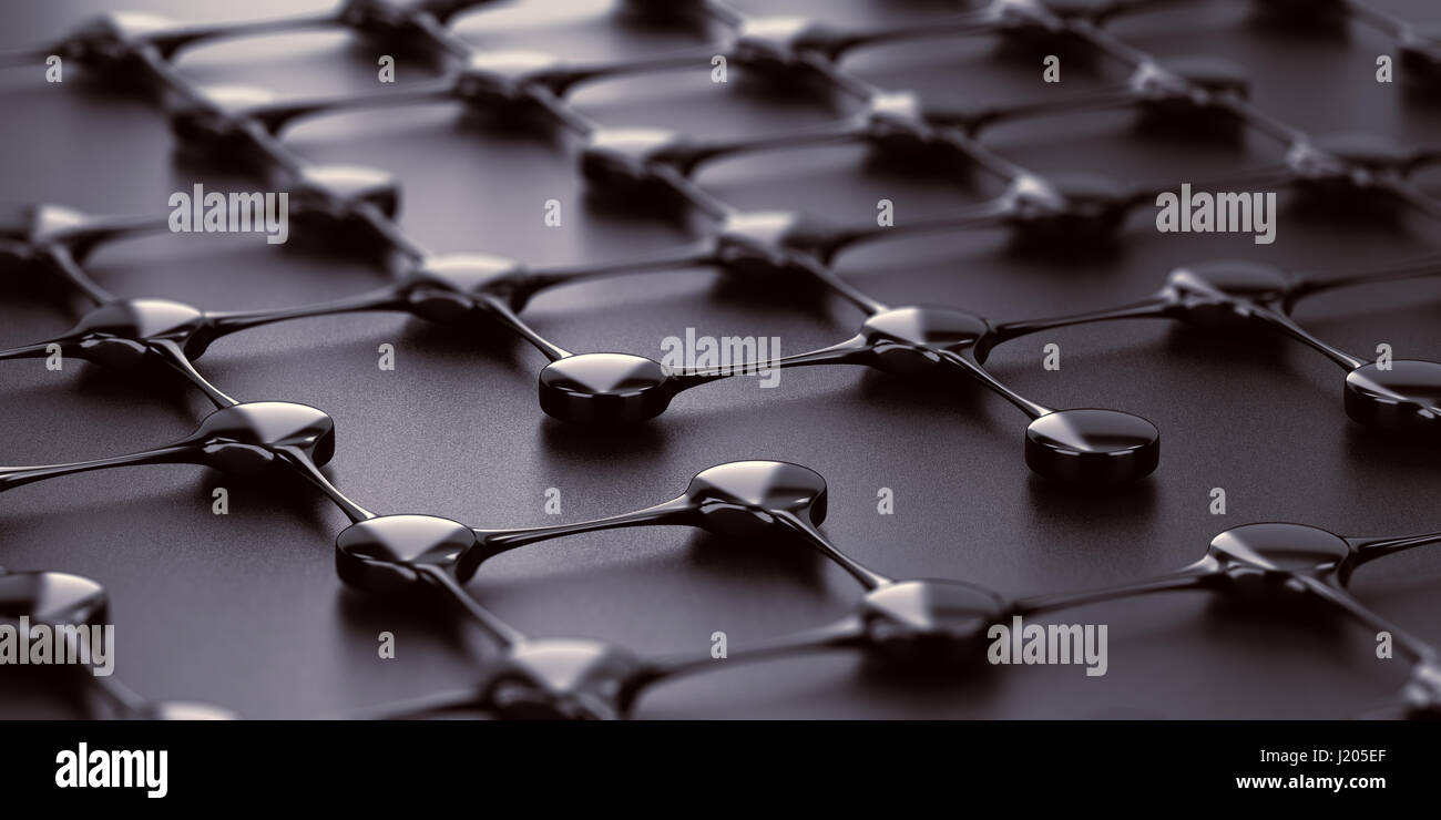 3D Darstellung der Netzwerkstruktur auf schwarzem Hintergrund. Konzept der Verbindungen und Netzwerke. Stockfoto