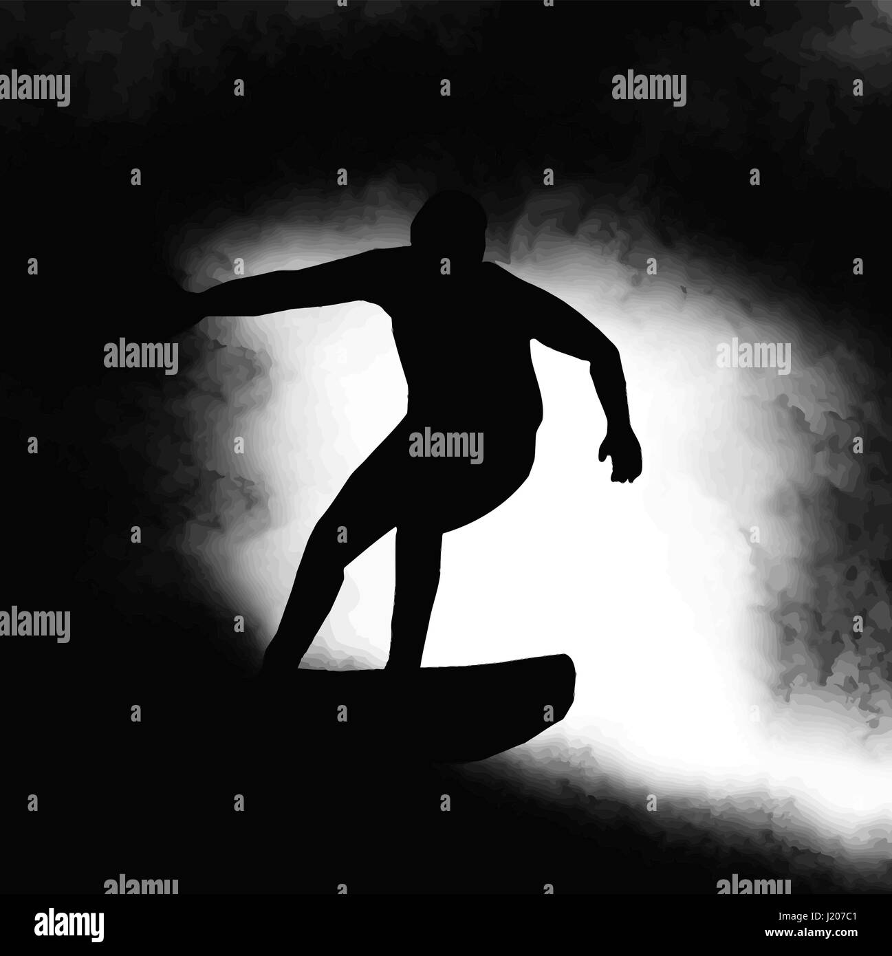 Silhouette Surfer Surfen durch eine Welle-Lauf in Suppe Stock Vektor