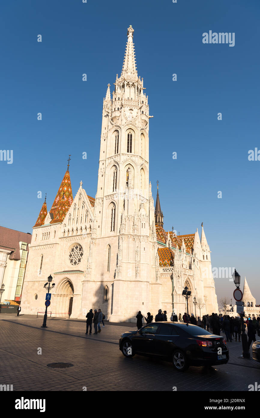 Kathedrale von St. Matthias in der Nähe von der Fischerbastei in Budapest, Ungarn Stockfoto