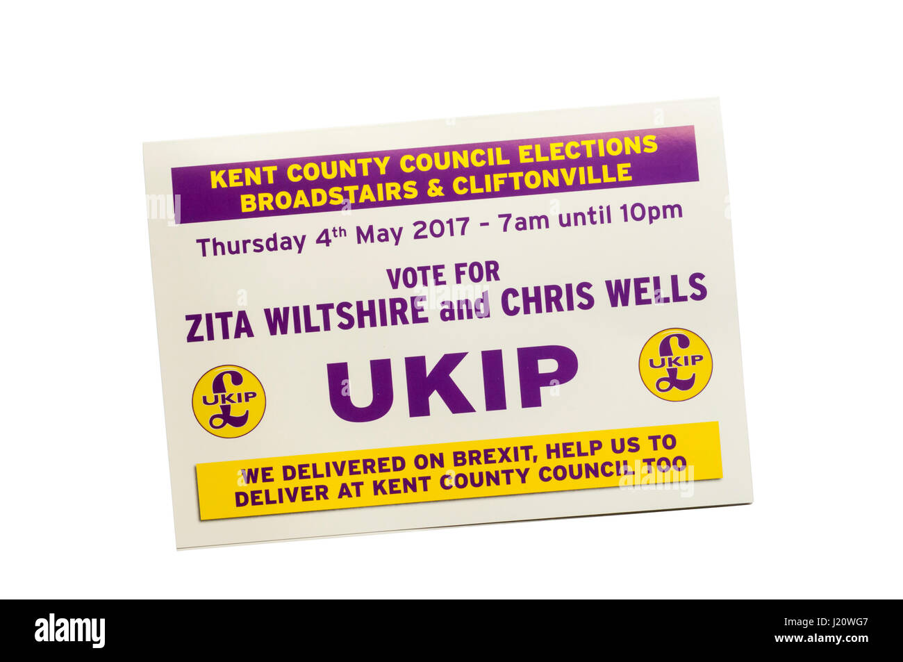 Wahl-Broschüre von rechten Flügel UKIP, UK Independence Party. Akquisition von 2017 Kent County Council Wahlen in Thanet. Stockfoto