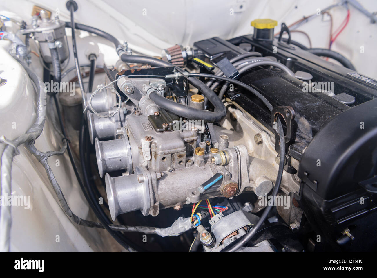 Leistung Quad Vergaser auf der Engine von einer Mark 1 Ford Escort. Stockfoto