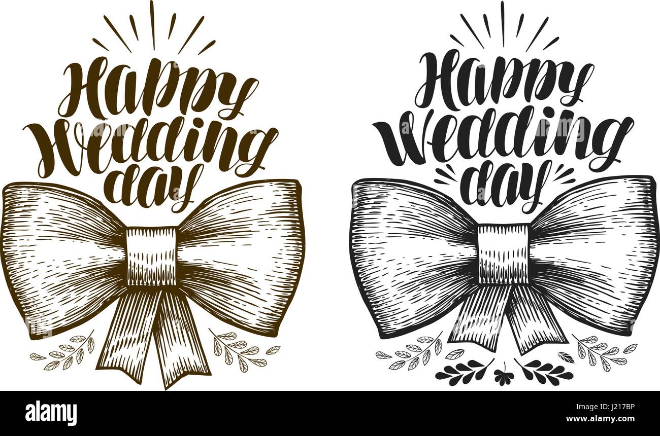 Happy Hochzeitstag, Label. Ehe, vermählte Banner. Schriftzüge, Kalligraphie Vektor-illustration Stock Vektor