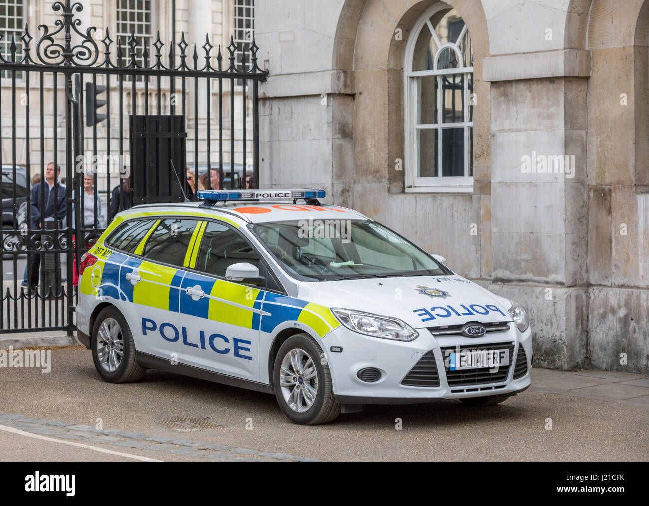 Londoner Polizei Auto in London England Sitzen leer, Großbritannien Stockfoto