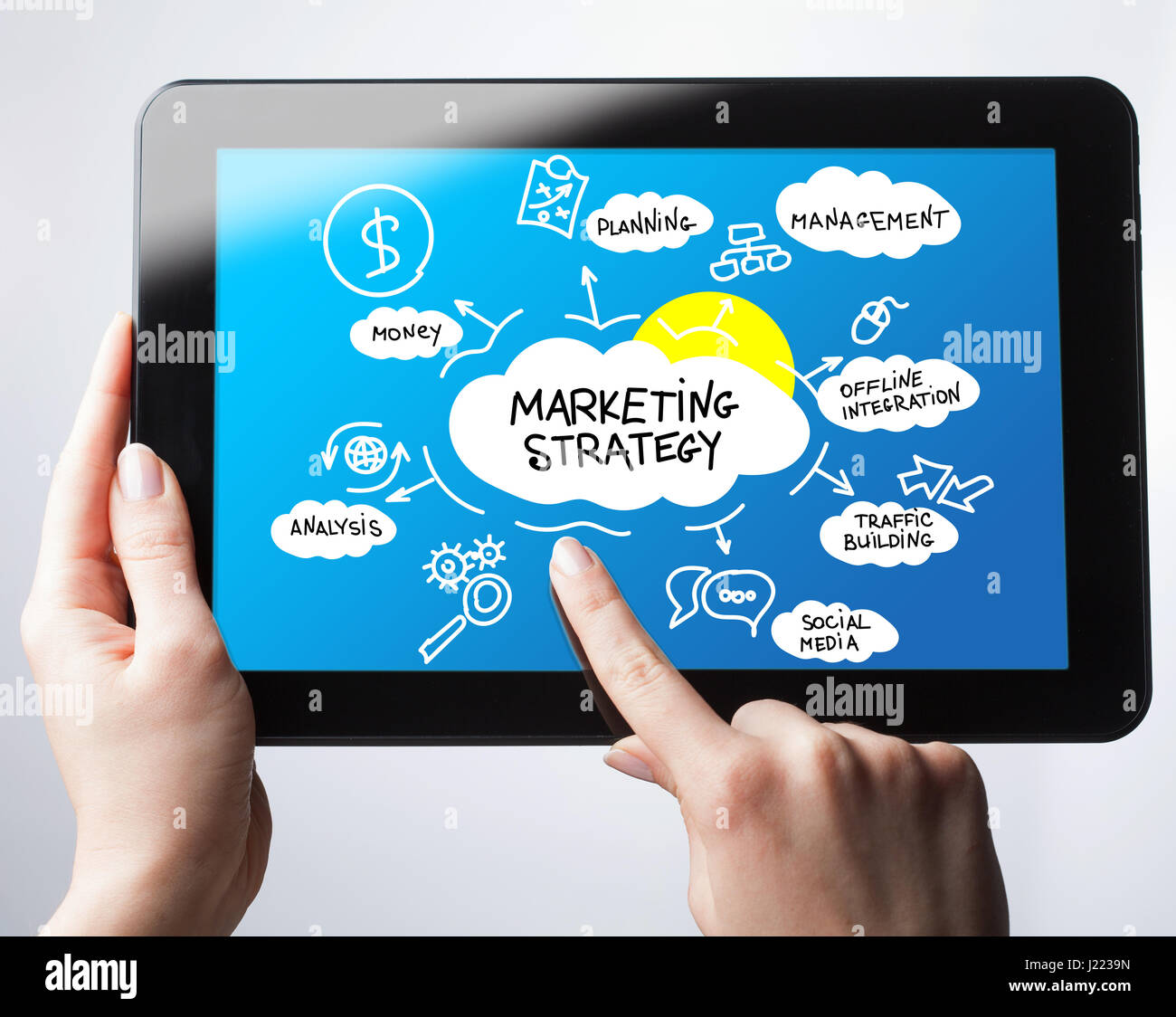 Business, Technologie, Internet und Netzwerk-Konzept. Junger Mann zeigte auf Marketing-Plan-Konzept Stockfoto