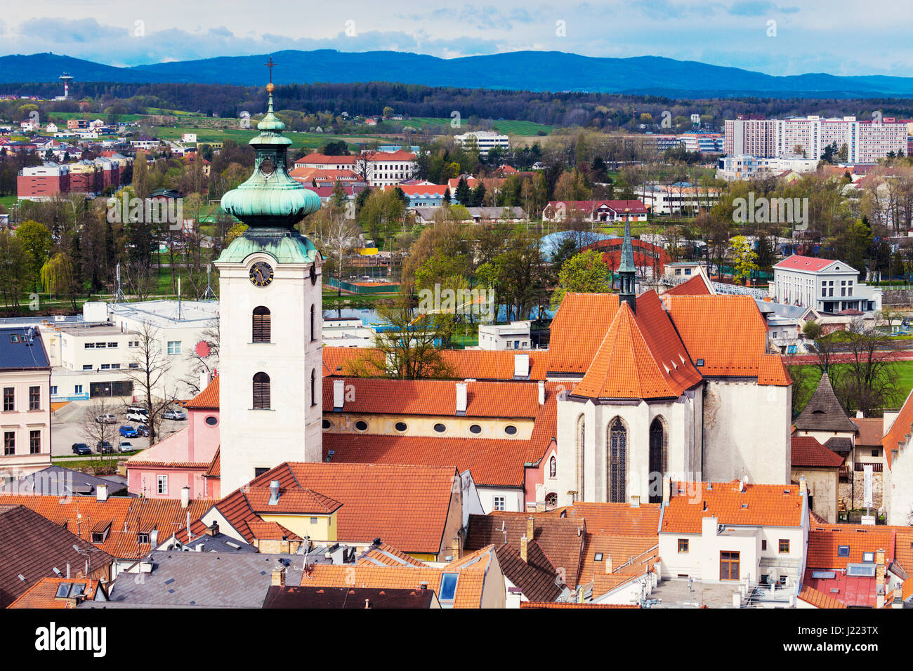 Aerial Panorama von Ceske Budejovice. Ceske Budejovice, Südböhmen, Tschechien. Stockfoto