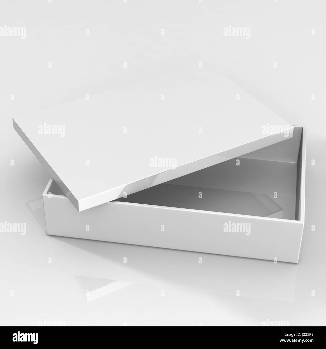 Weiße leere Pappschachtel für Schuhe und Tücher auf isolierten weißen Hintergrund, bereit, für Sie-Vorlage Design Stockfoto