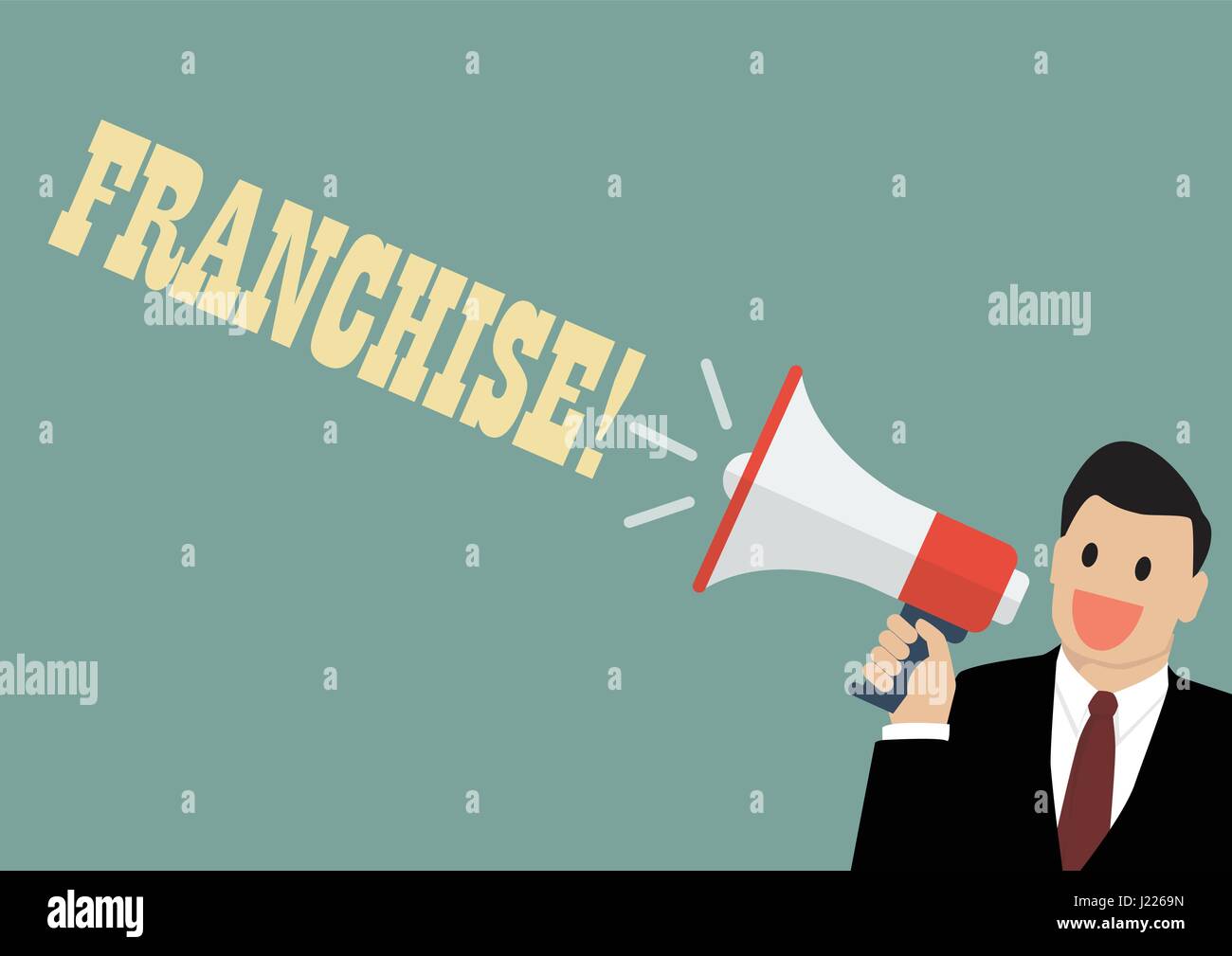 Geschäftsmann, ein Megaphon mit Blase Wort halten. Vektor-Illustration Stock Vektor