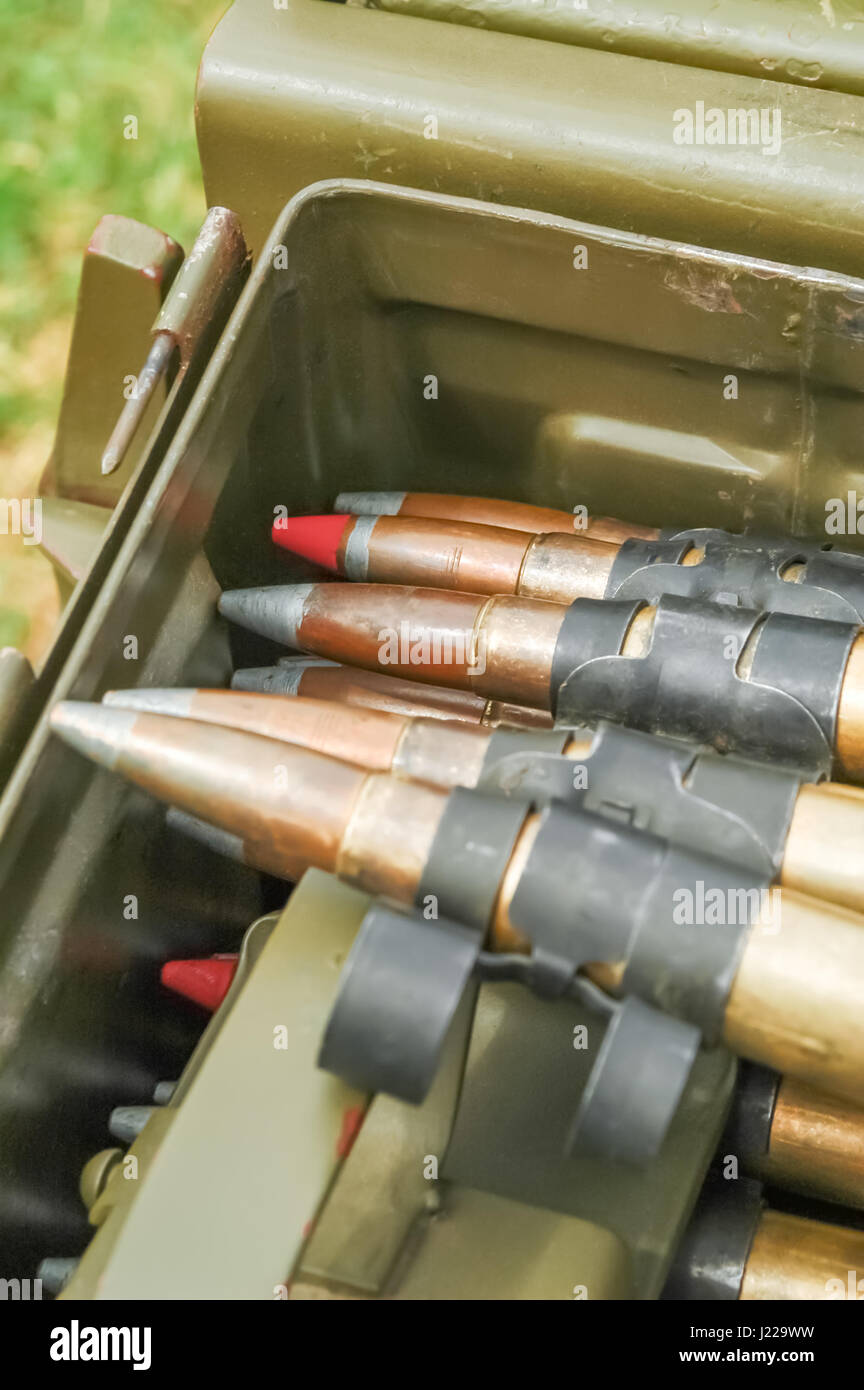 große Kaliber Maschinengewehr Kugeln Stockfoto