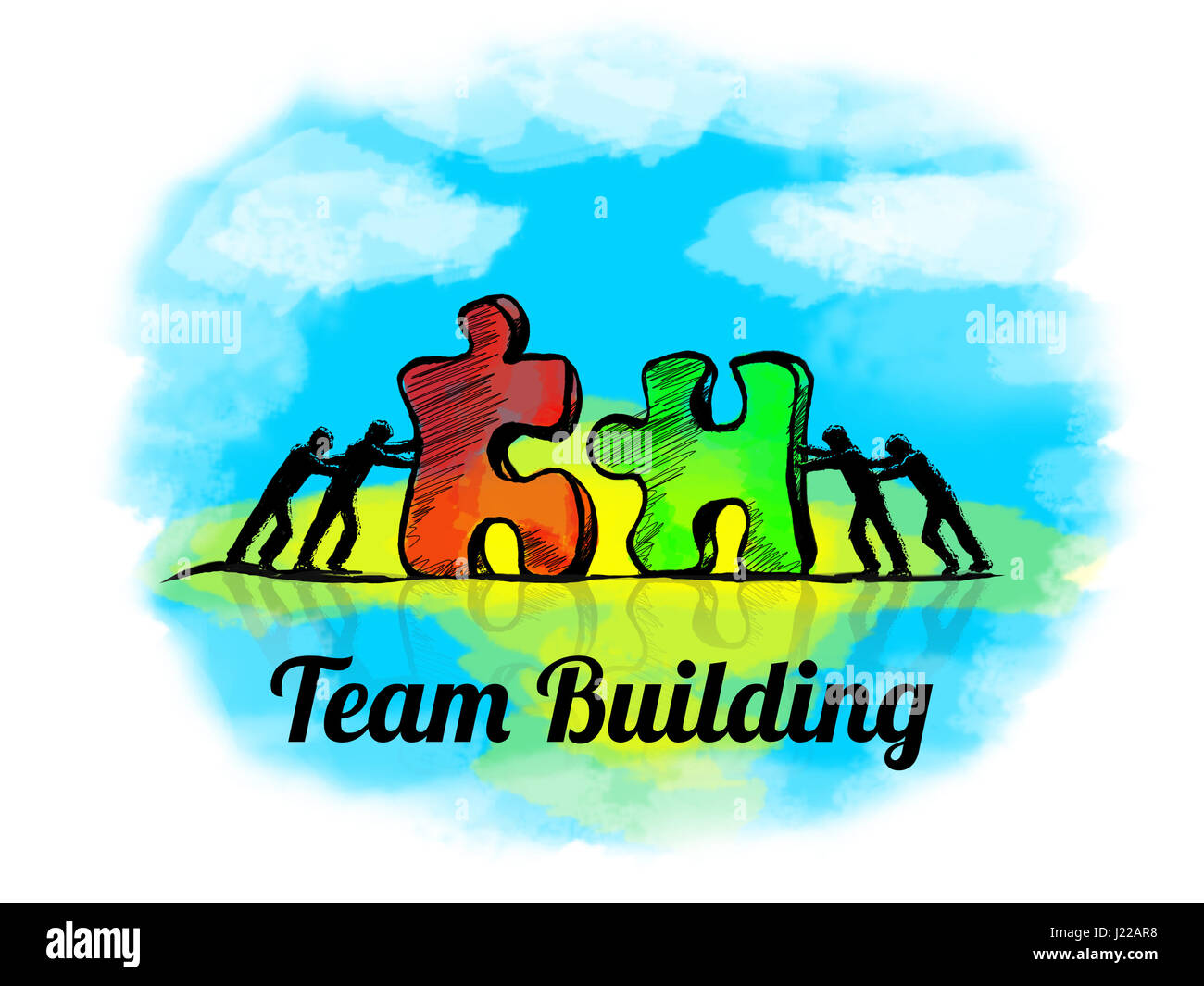 Illustration.Business Team mit Puzzle-Konzept. Team-Building Stockfoto