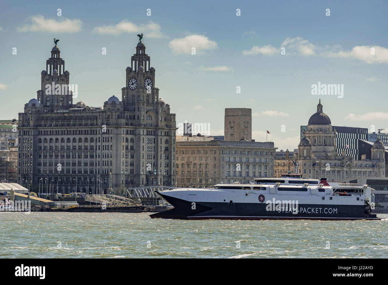 IOMSP Katamaran Manannan Liverpool verlassen. Stockfoto