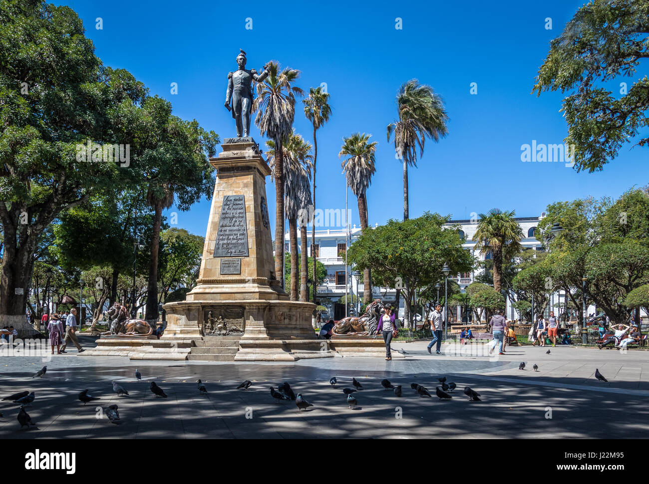 SUCRE, Bolivien - 24. April 2016: Plaza 25 de Mayo - Sucre, Bolivien Stockfoto