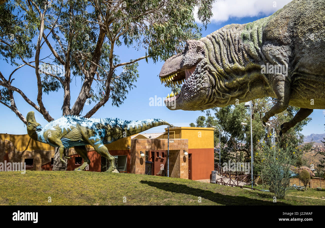 Dinosauriermodell in Kreidezeit Park von Cal Orcko - Sucre, Bolivien Stockfoto
