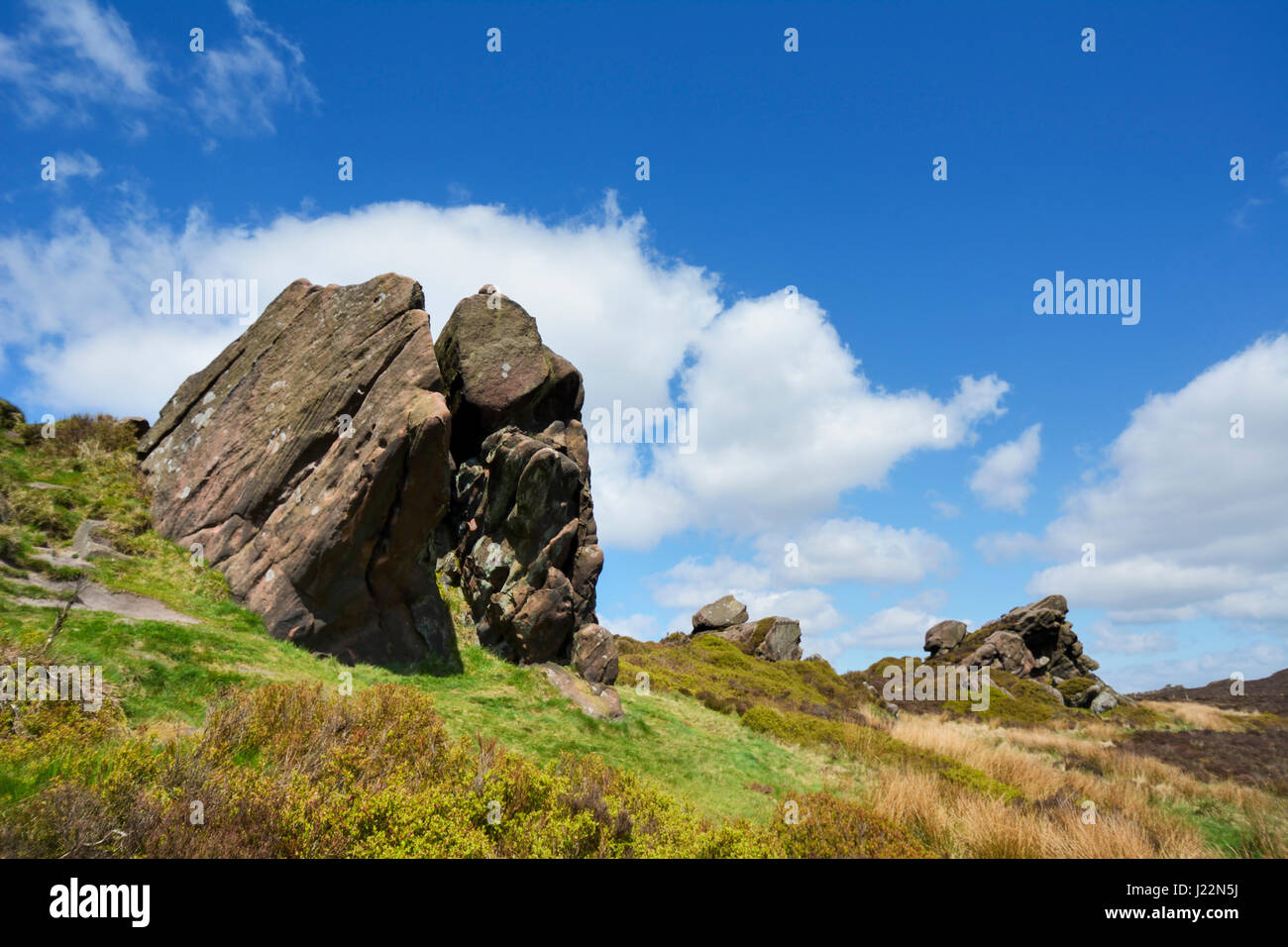 Glatze Steinen, sedimentär Gritstone in Staffordshire. Stockfoto