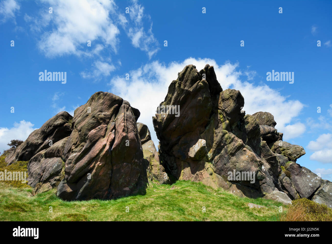 Glatze Steinen, sedimentär Gritstone in Staffordshire. Stockfoto