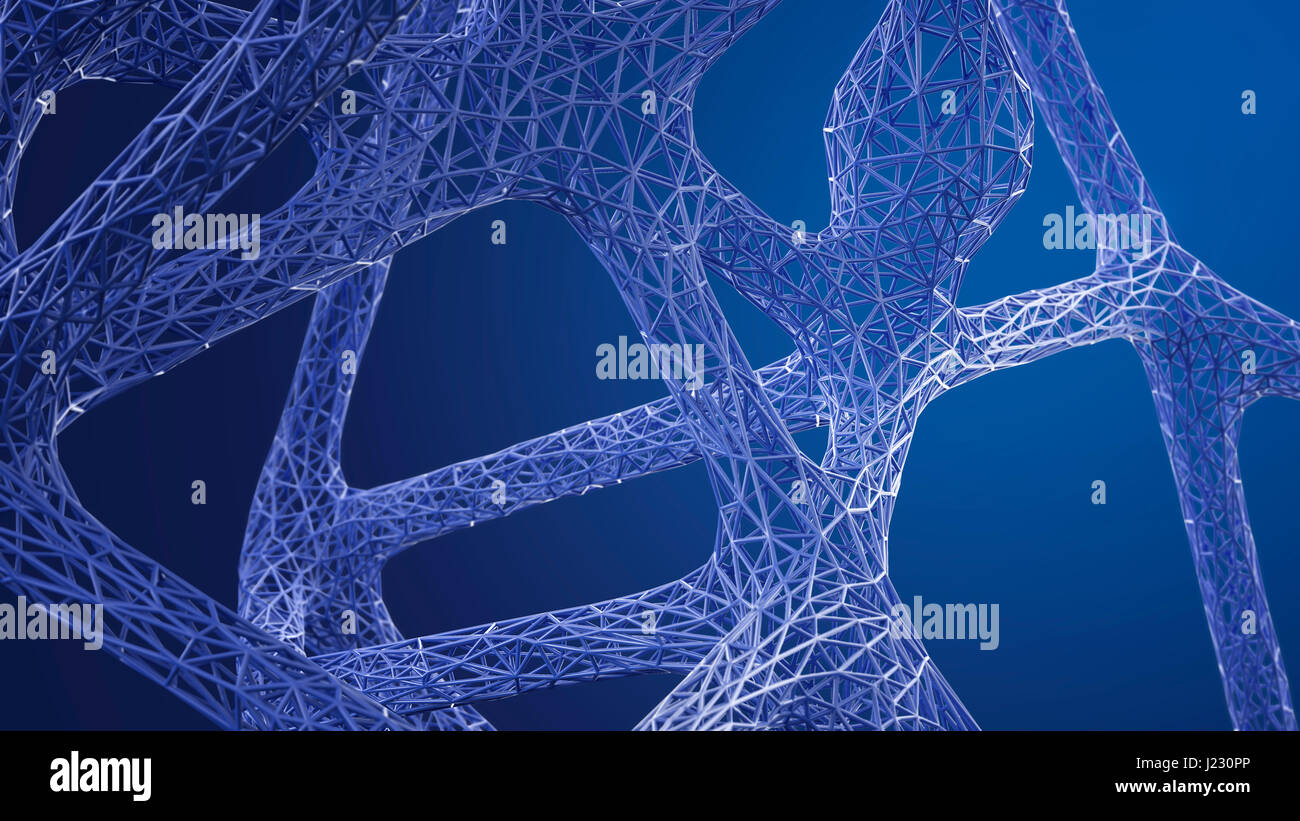 Abstrakte organische Gitterstruktur in blau, 3D-Rendering Stockfoto