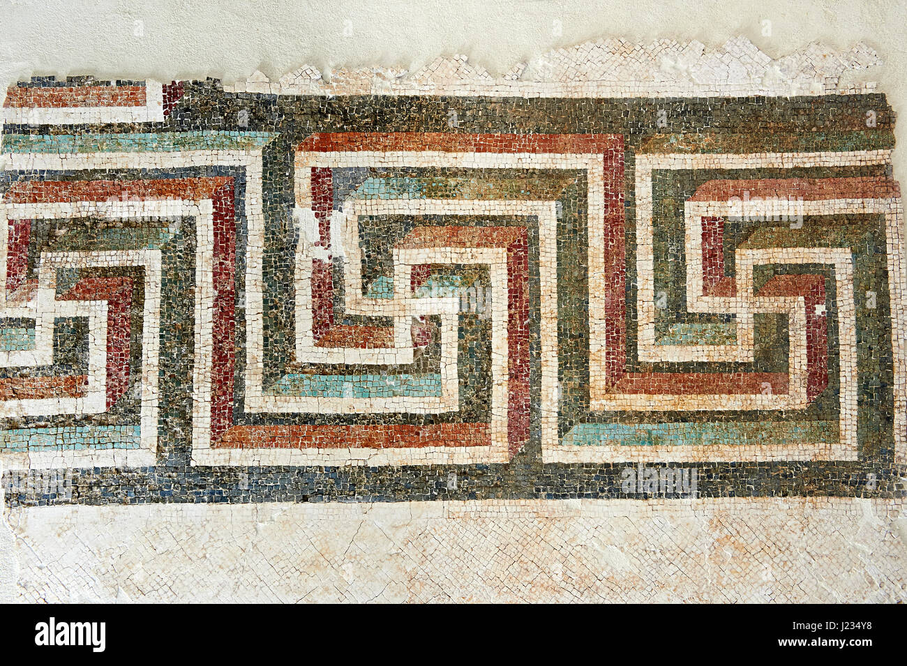 Römischen geometrischen Bodenmosaik mit Hakenkreuzen. Von der römischen Villa in der Nähe von Botte, Rom. 1. Jh.V.Chr. Römische Nationalmuseum, Rom, Italien Stockfoto