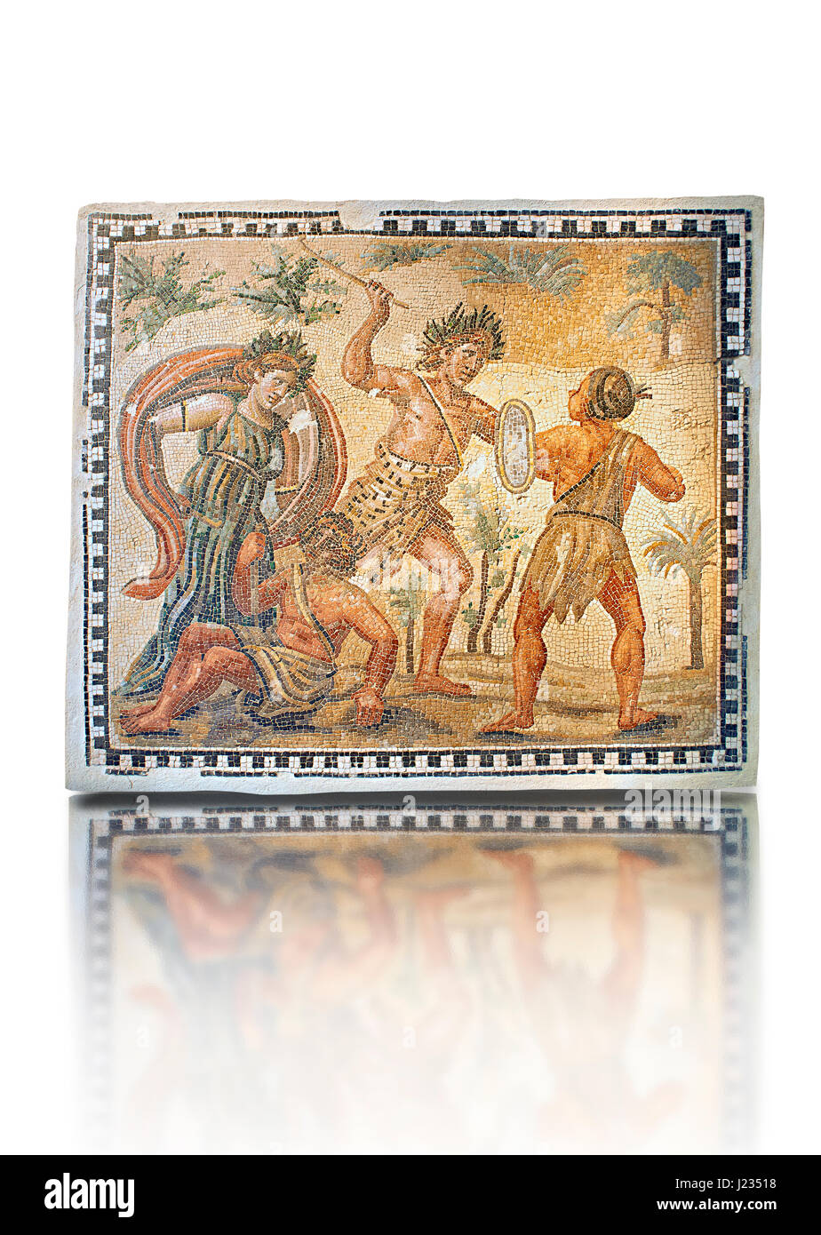 Römische Bodenmosaik Darstellung des Kampfes zwischen Dionysos und den Indianern. Von der Villa de Ruffinella, Tusculum.  Römische Nationalmuseum, Rom Stockfoto