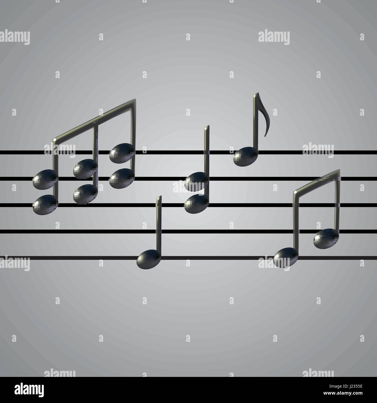 Musik Mitarbeiter und Hinweise auf grauem Hintergrund. 3D realistische Vektor-Illustration. Verlaufsgitter. Stock Vektor