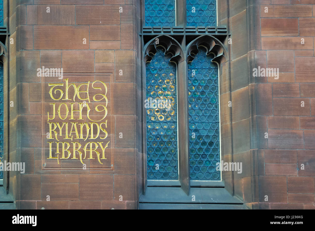 Das Zeichen der John Rylands Library Manchester UK Stockfoto