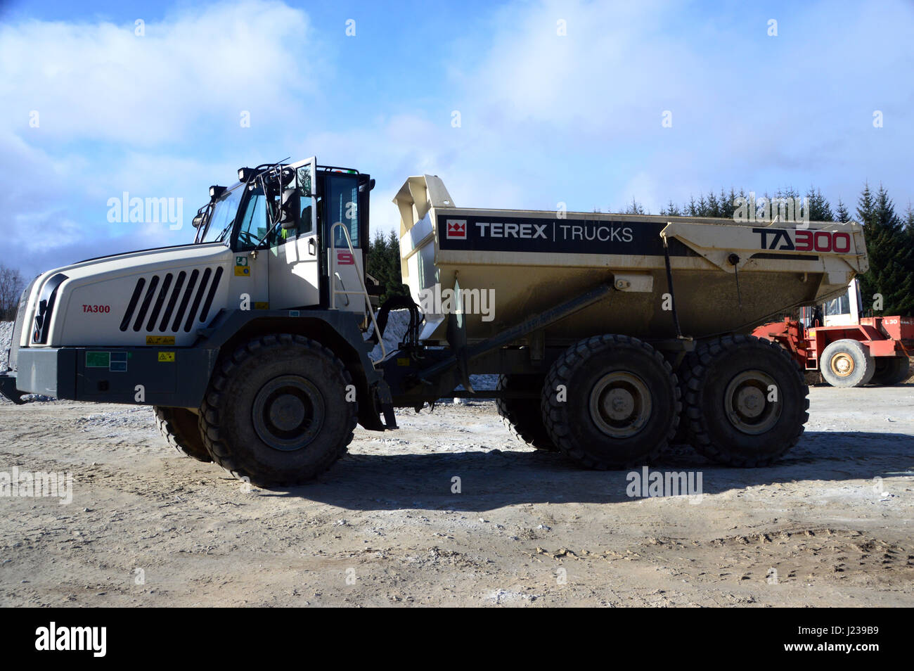 Die TA300 Terex artikuliert Dump Truck in Mining Operations bei Foss Barytes Mine in der Nähe von Aberfeldy, Tay Forest Park, Schottisches Hochland verwendet. Stockfoto