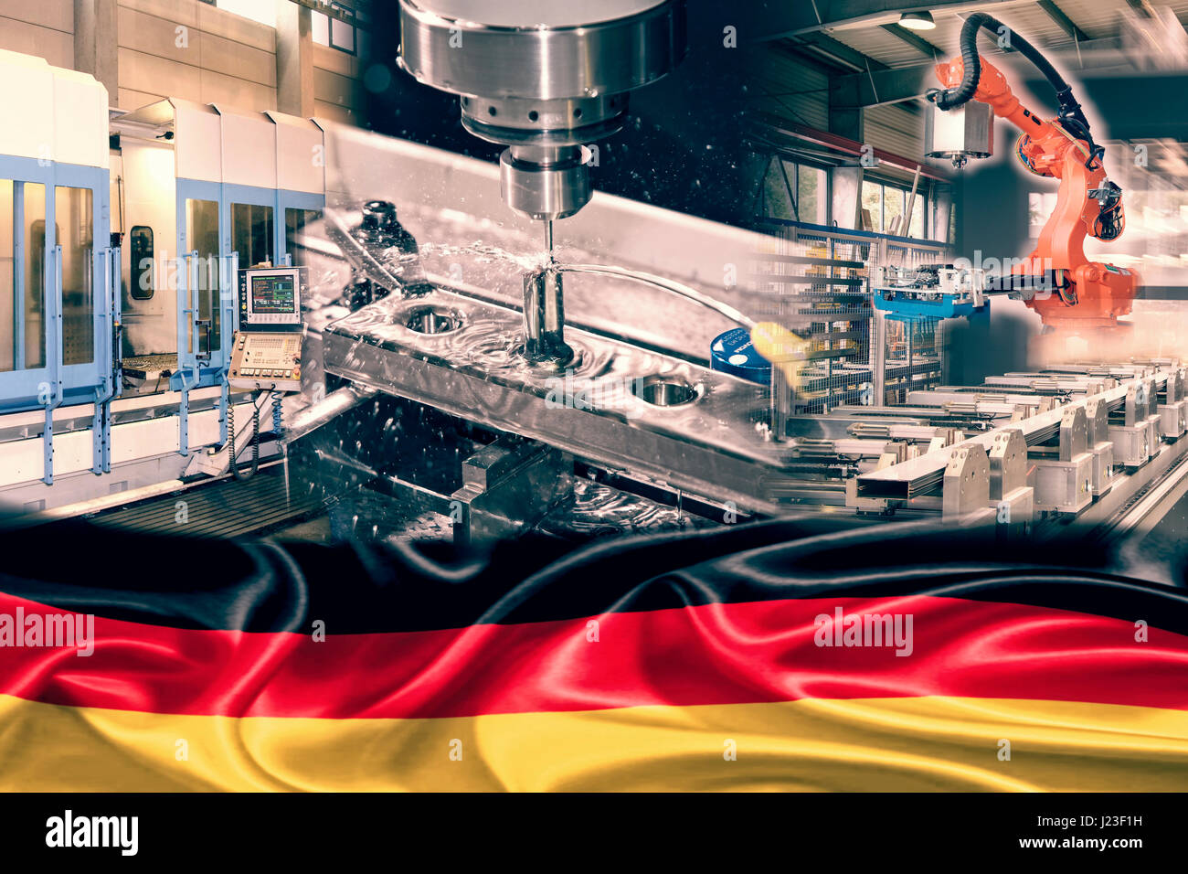 Industrieproduktion und deutscher Flagge Stockfoto