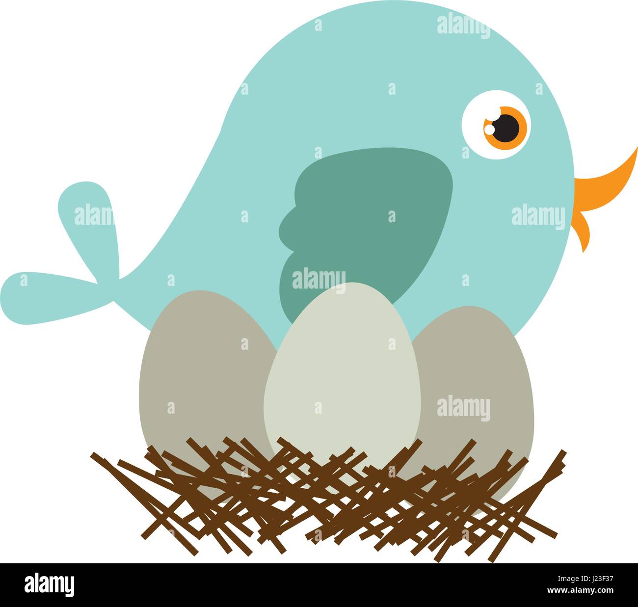 blaue Farbe Silhouette der Vogel im Nest mit Eiern Stock Vektor