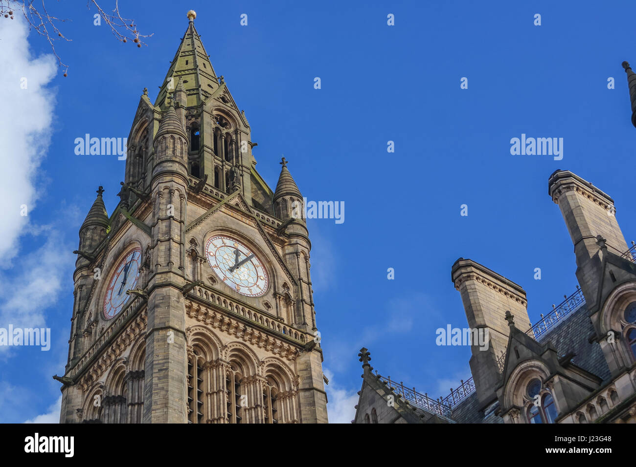 Manchester, viktorianische Rathaus-Gebäude in der Stadt Zentrum Om ein Frühlingstag. Lancashire, England Stockfoto