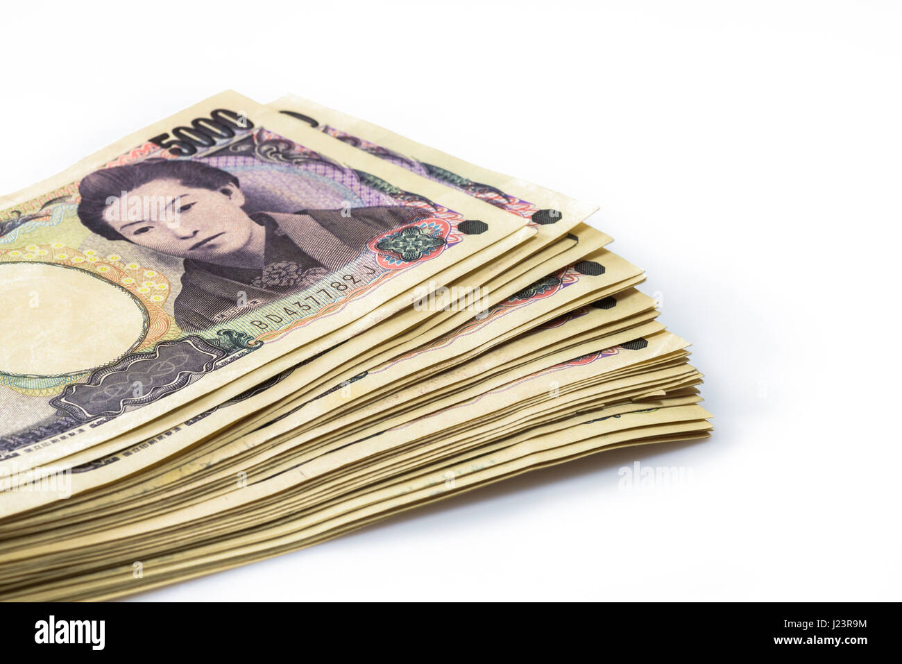 Ein Stapel von 5000 japanischer Yen-Banknoten. Stockfoto