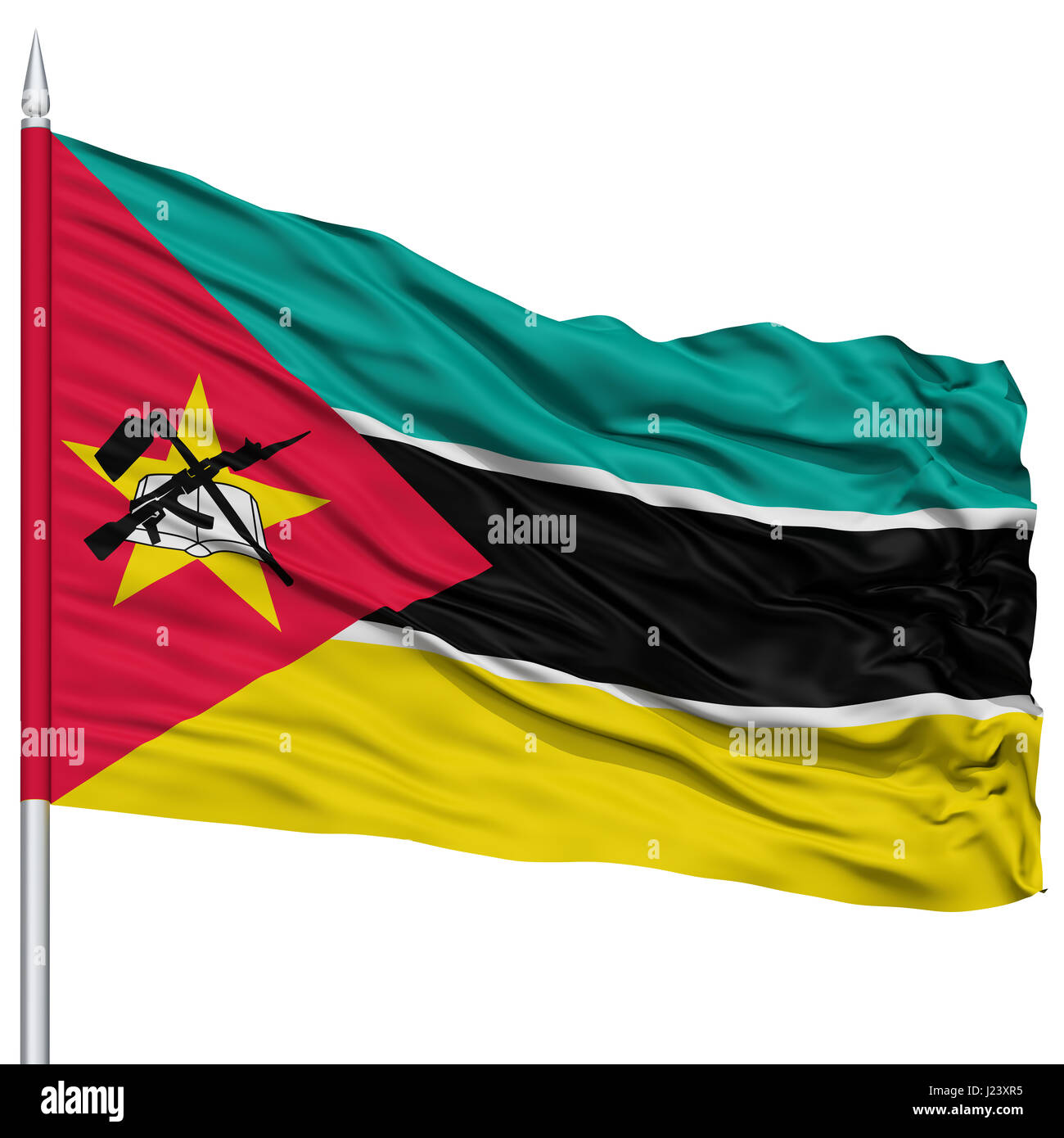 Mosambik-Flagge am Fahnenmast Stockfoto