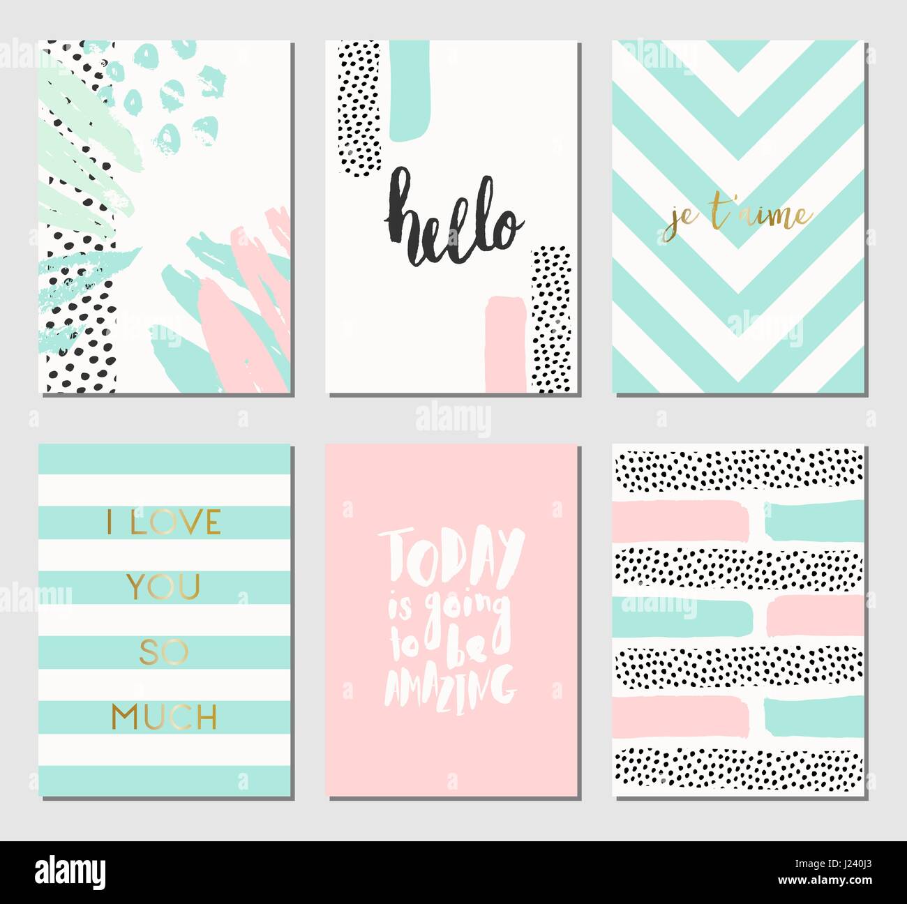 Eine Reihe von abstrakten Design Karten in Mint-grün, weiß und Pastell-rosa. Moderne und stilvolle abstrakte Komposition Plakat, Abdeckung, Kartendesign. Stock Vektor